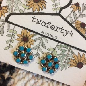 Native American Turquoise Cluster Stud Earrings